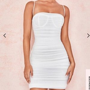 House of CB | ELLA WHITE RUCHED ORGANZA MESH DRESS